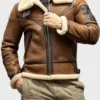 Mens Brown Shearling B3 Flight Sheepskin Leather Jacket
