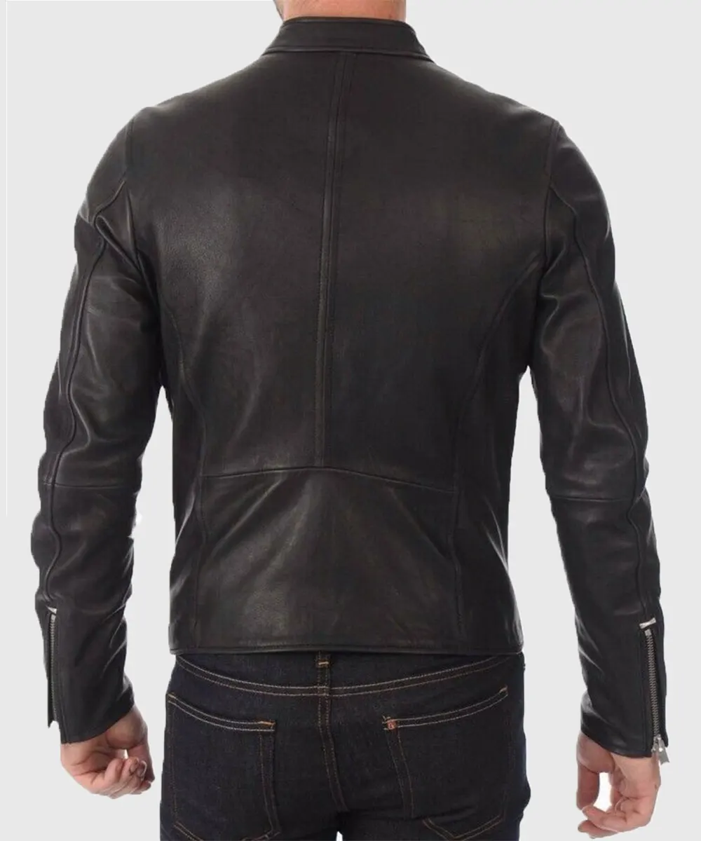 Black Leather Biker Jacket For Mens