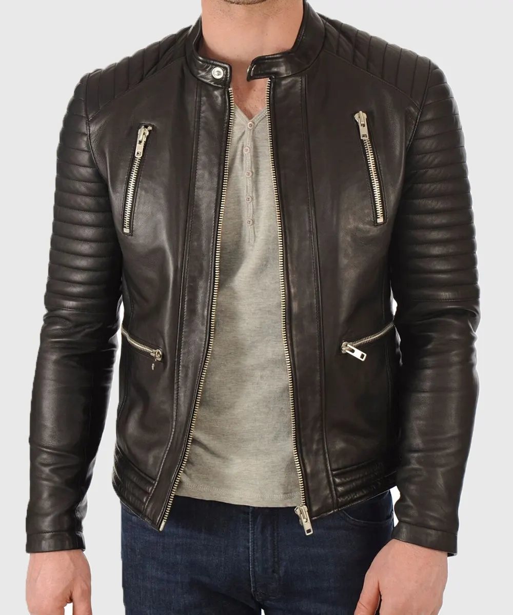 Padded Black Leather Jacket
