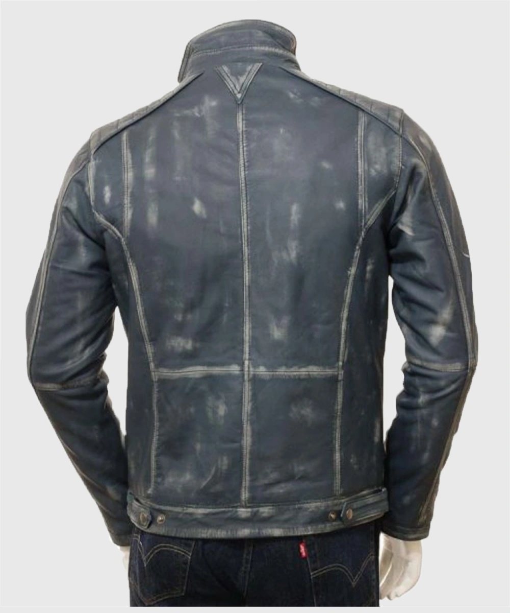 Men Waxed Cafe Racer Leather Jacket
