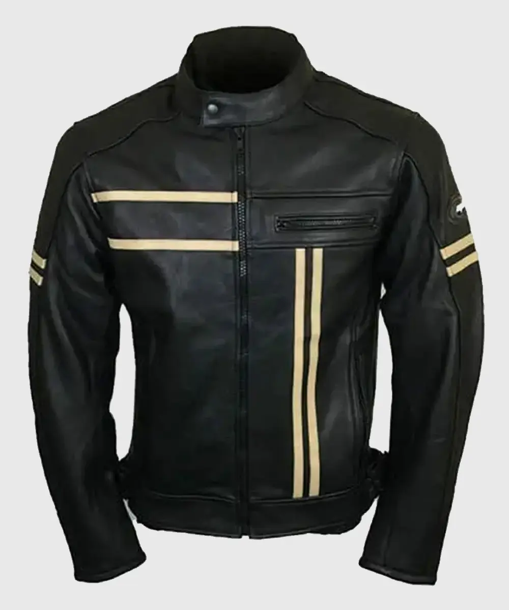 Mens Cafe Racer Black Motorcycle Jacket
