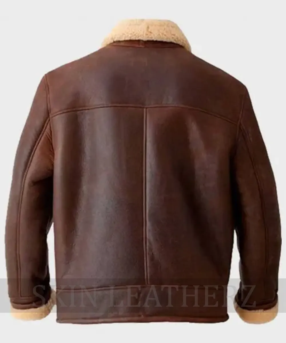 Brown Aviator Shearling Leather Jacket For Mens
