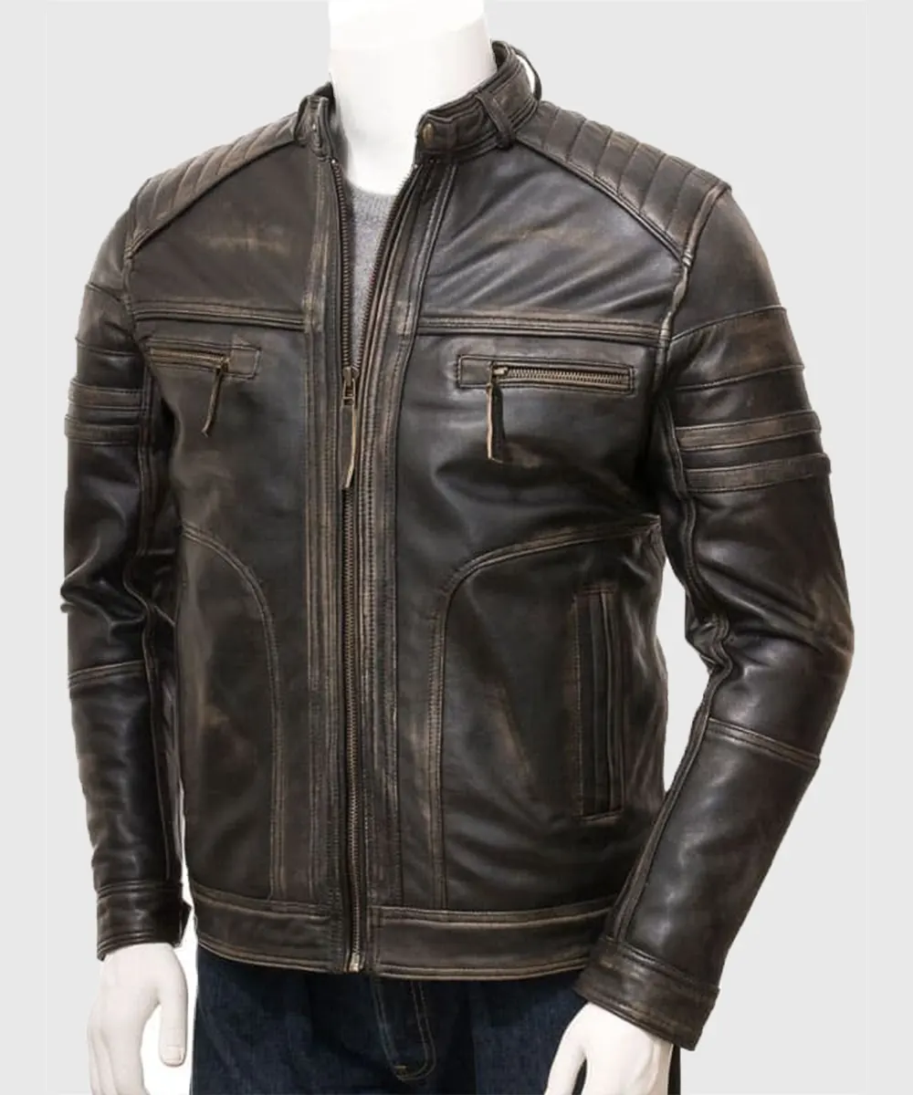 Men's Vintage Brown Cafe Racer Leather Jacket