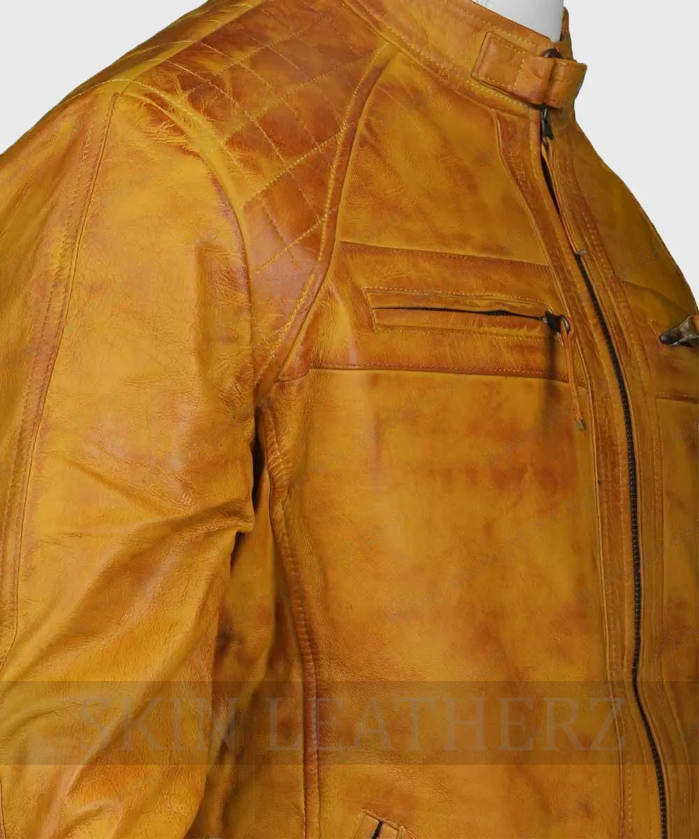 Mens Tan Brown Zipper Leather Jacket