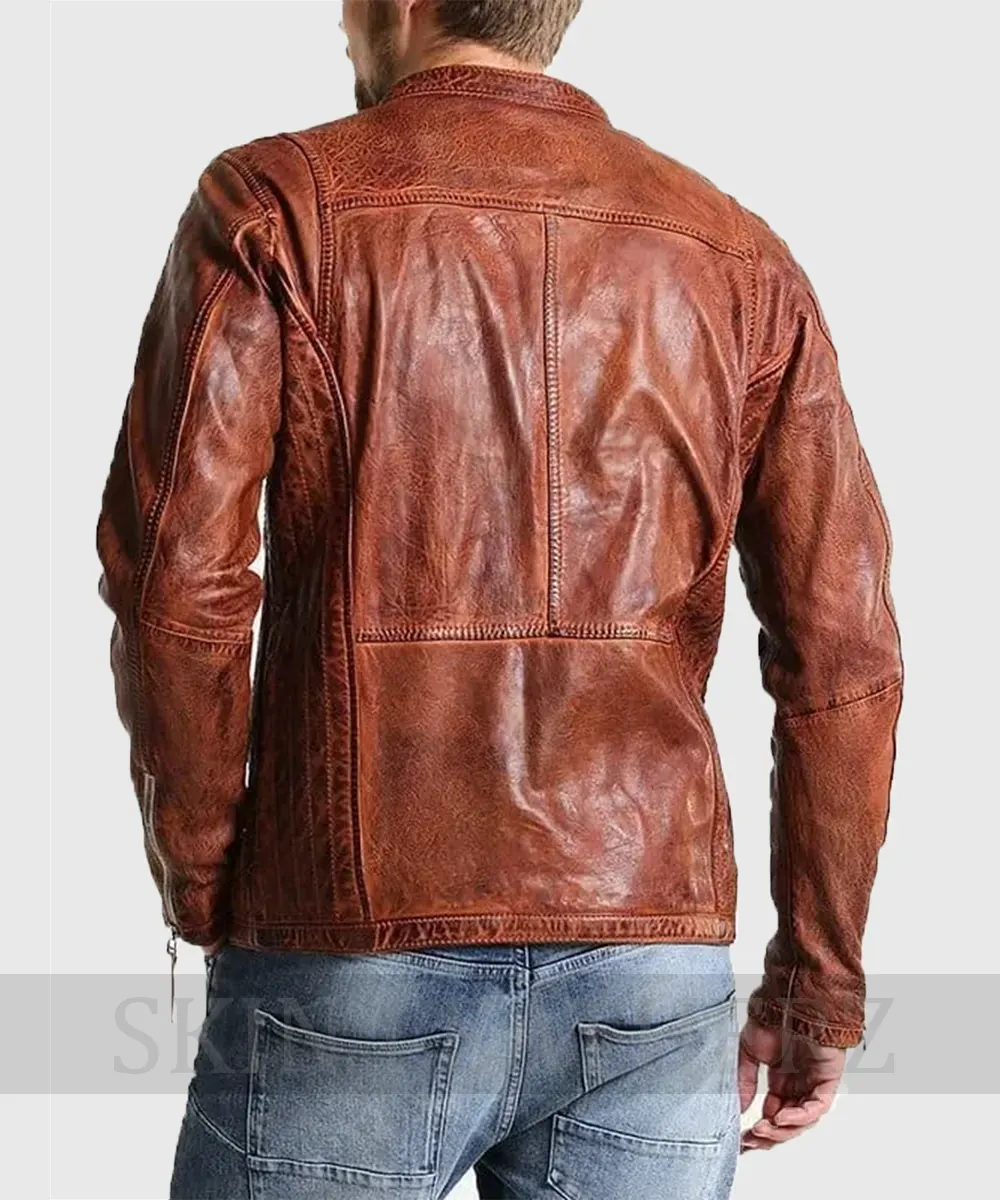 Brown Vintage Distressed Biker Jacket