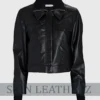 Womens Shirt Style Collar Black Leather Jacket