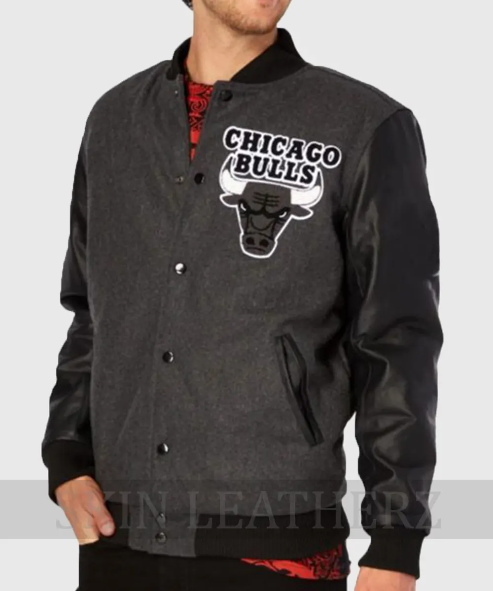 Chicago Bulls Black and Grey Varsity Jacket